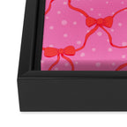 Christmas bows with snow, pink and red Framed Canvas Print Gallery Image 3