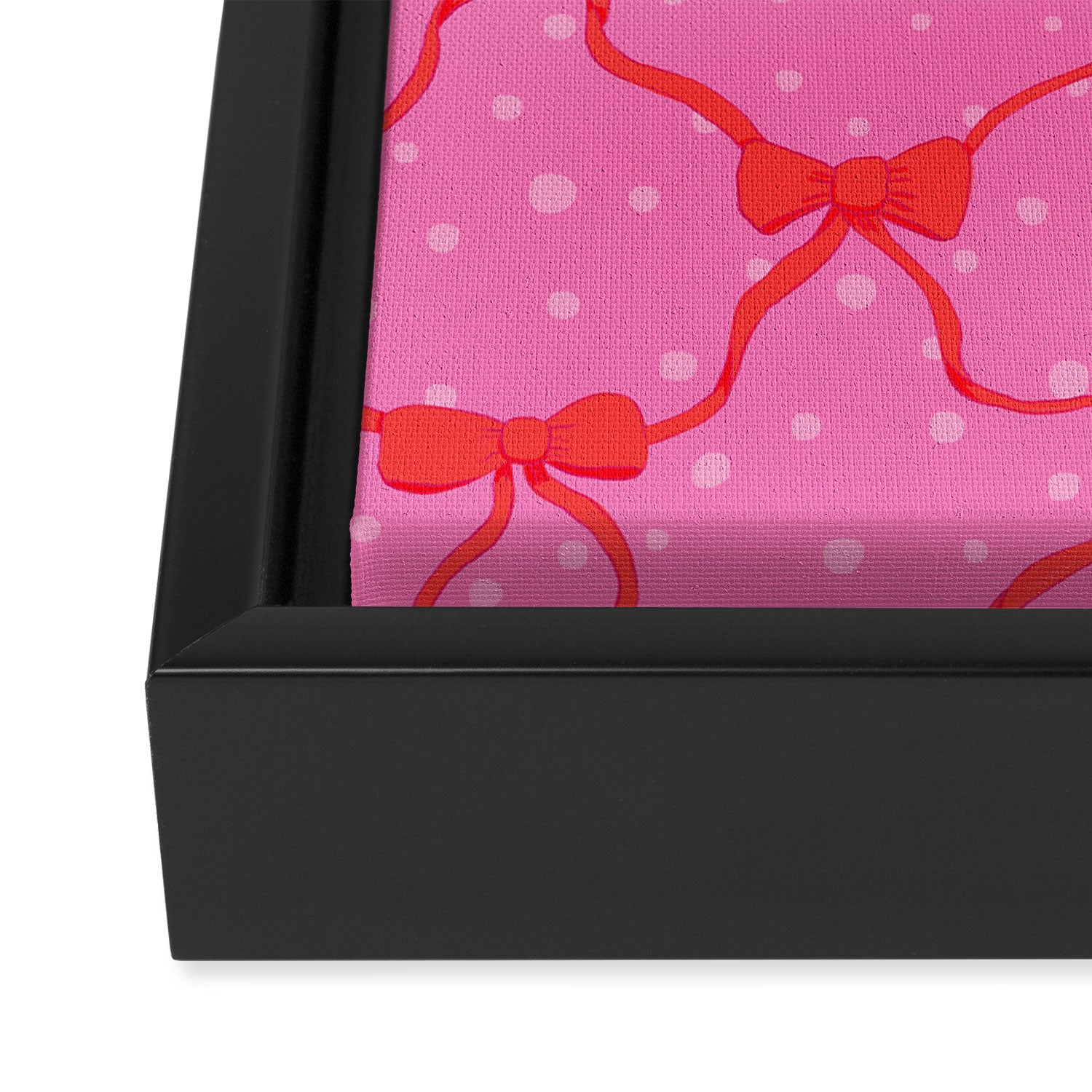 Christmas bows with snow, pink and red Framed Canvas Print Gallery Image 3