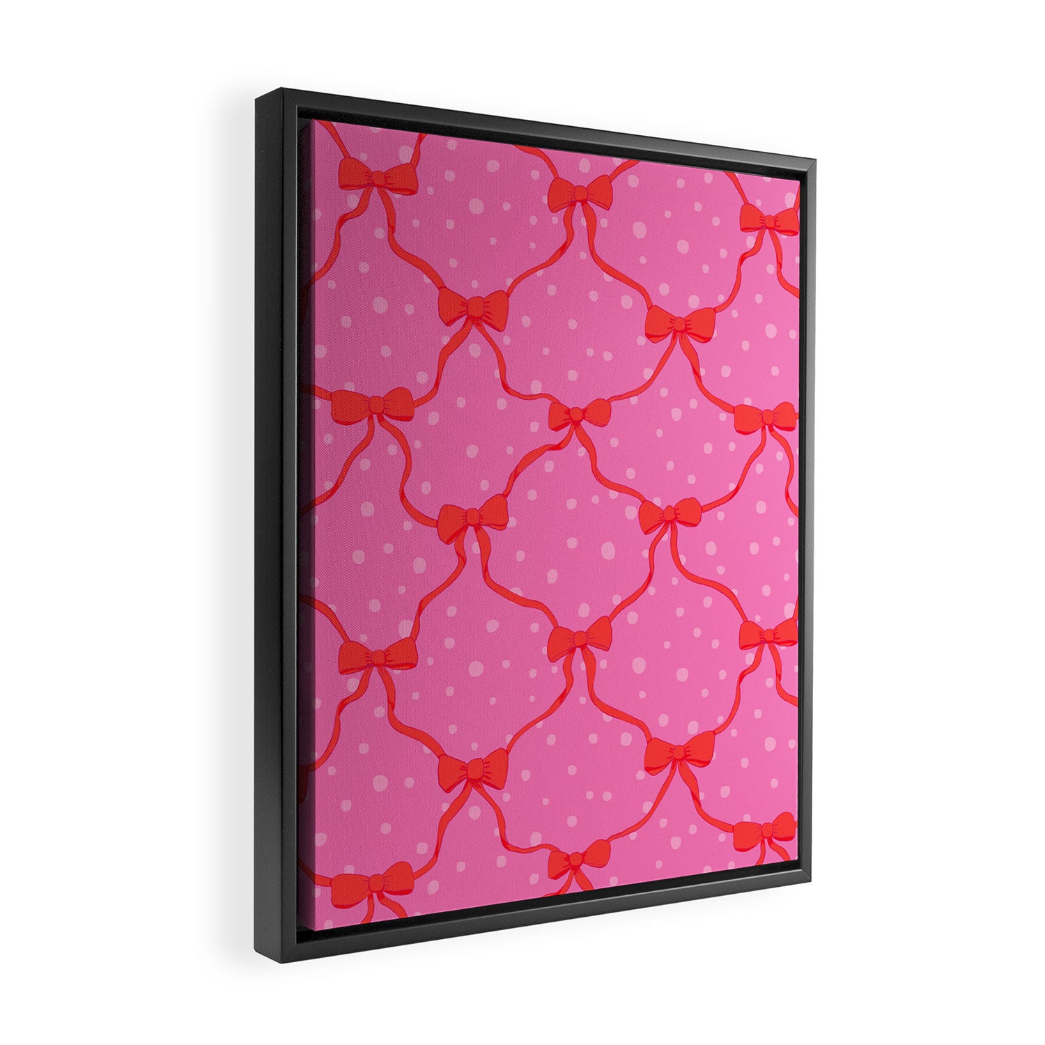 Christmas bows with snow, pink and red Framed Canvas Print Gallery Image 2