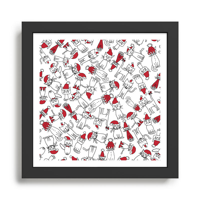 Christmas cat jumble white Framed Art Print Gallery Image 1