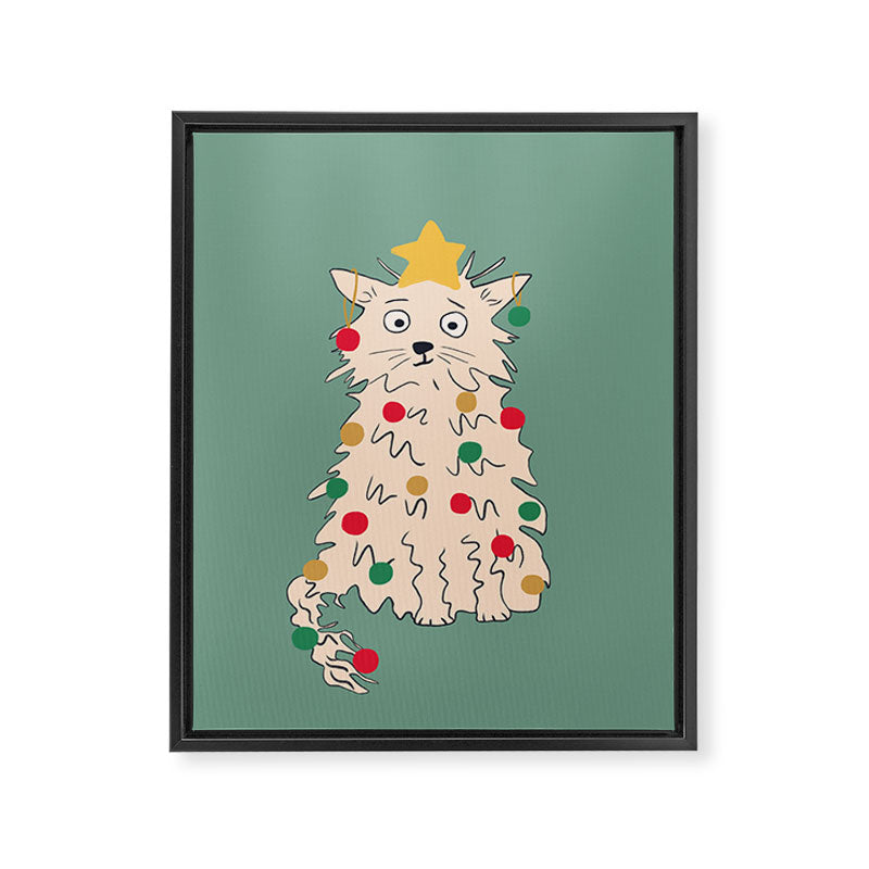 Christmas tree cat drawing Framed Canvas Print Gallery Image 8