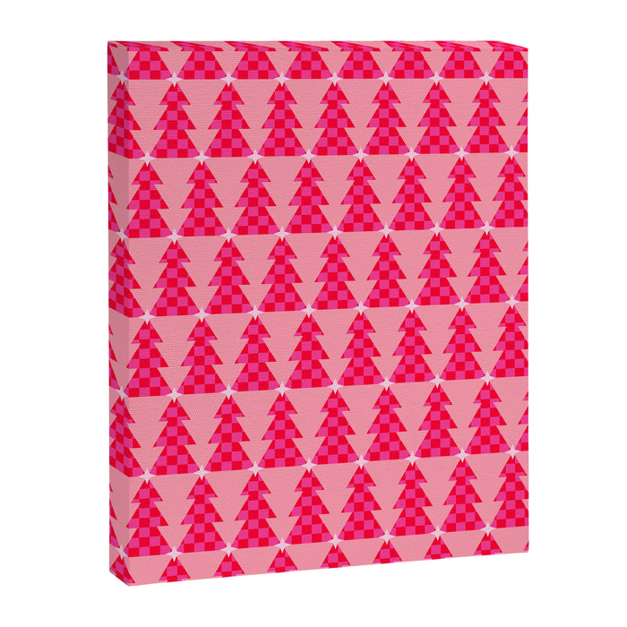 Christmas trees checkers pattern red and pink Canvas Print Gallery Image 1