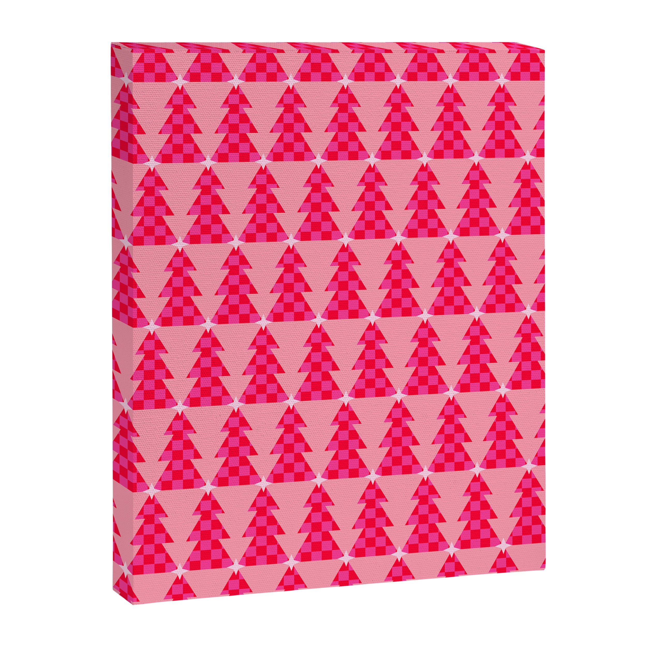 Christmas trees checkers pattern red and pink Canvas Print Gallery Image 8