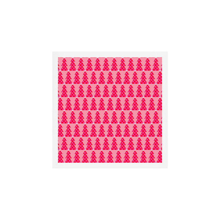 Christmas trees checkers pattern red and pink Art Print Gallery Image 1