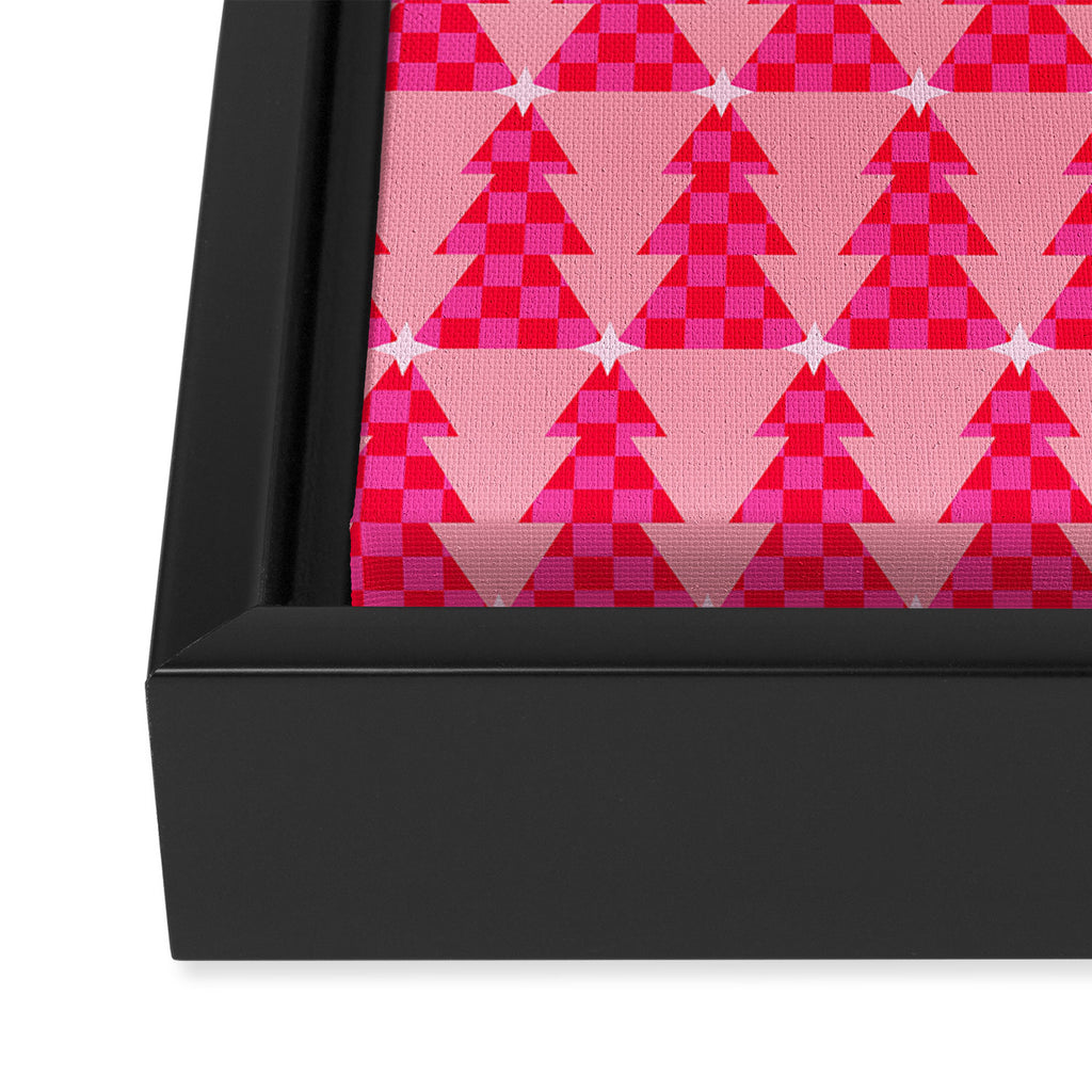 Christmas trees checkers pattern red and pink Framed Canvas Print Gallery Image 3