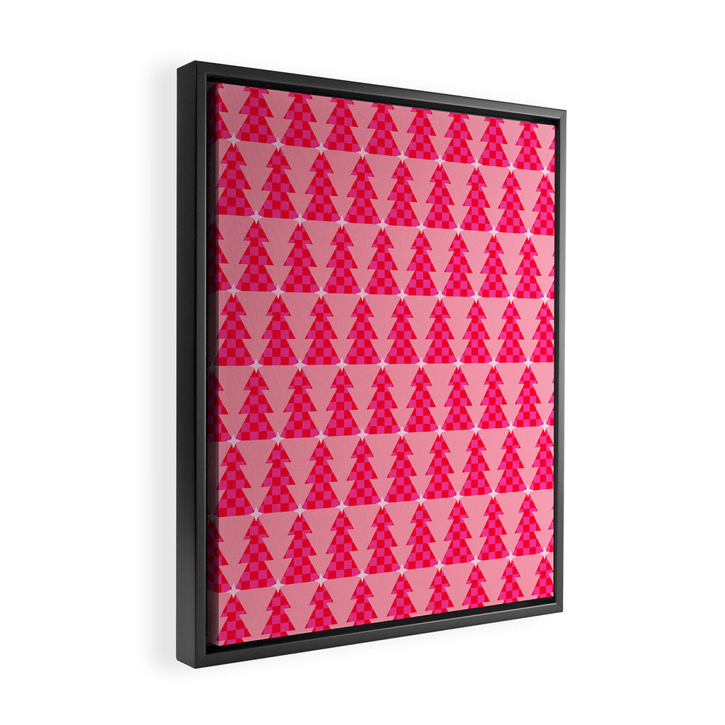 Christmas trees checkers pattern red and pink Framed Canvas Print Gallery Image 2