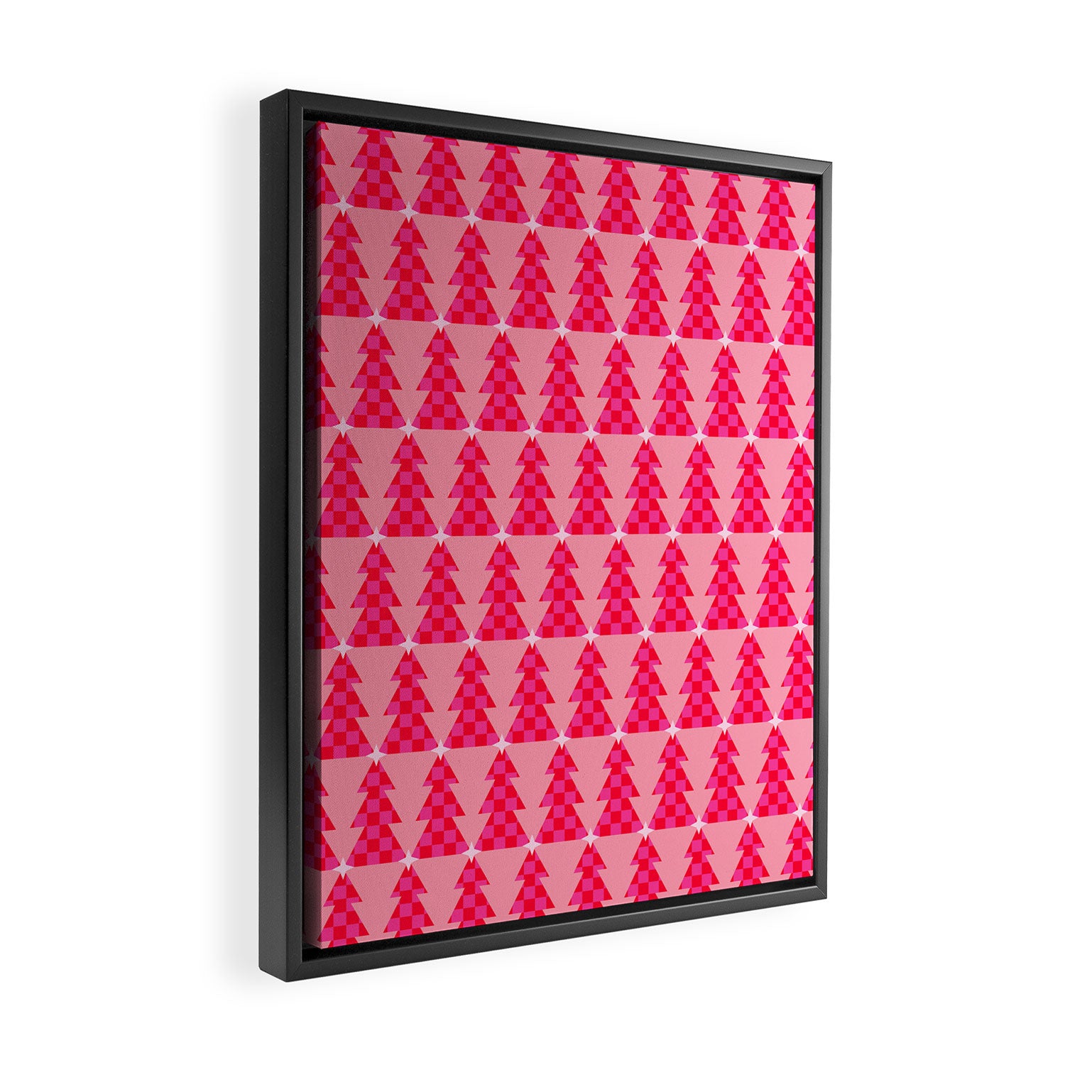 Christmas trees checkers pattern red and pink Framed Canvas Print Gallery Image 2