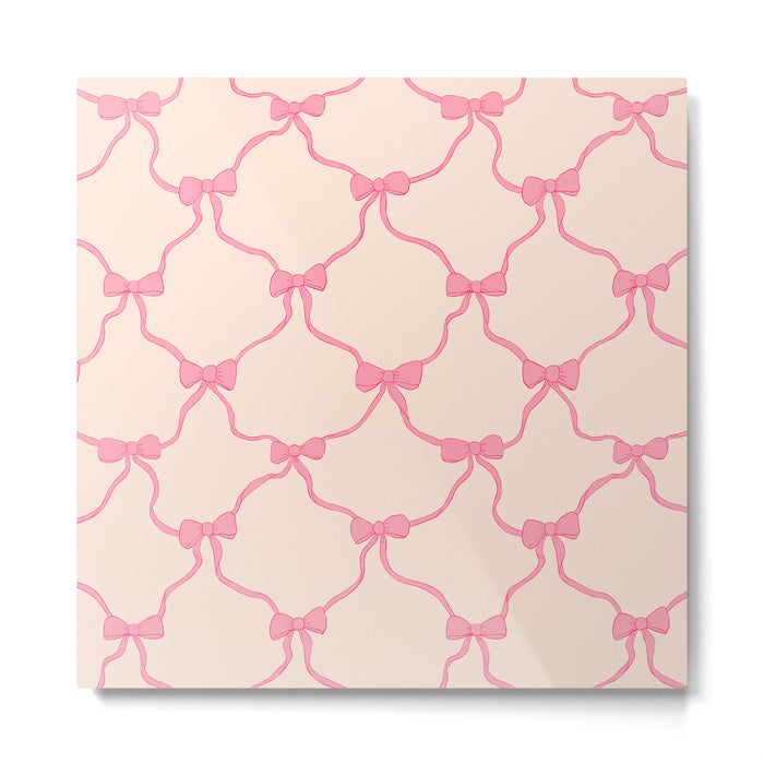 Coquette style ribbons and bows pattern in pink Metal Print Gallery Image 1