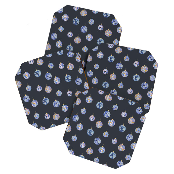 Disco balls party time pattern dark Coaster Gallery Image 1