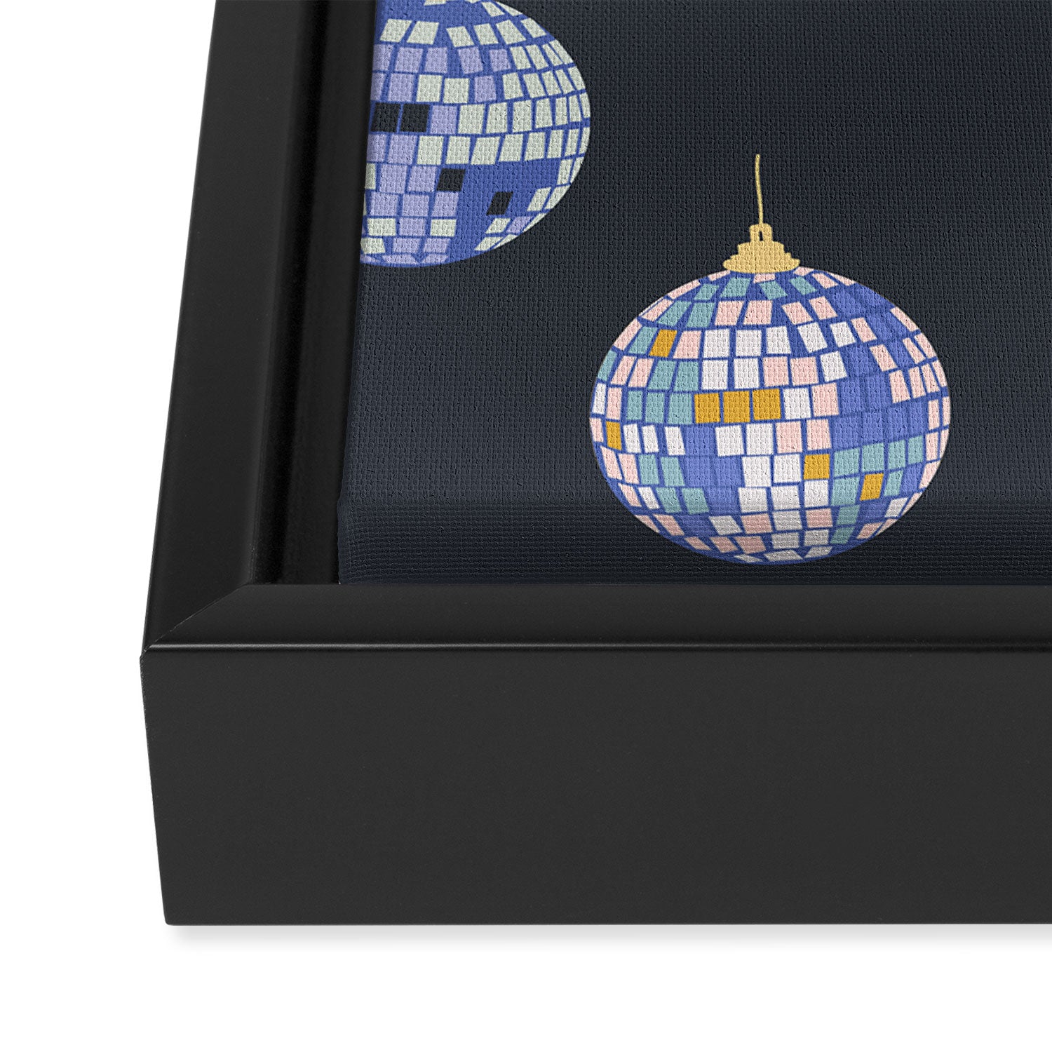 Disco balls party time pattern dark Framed Canvas Print Gallery Image 3