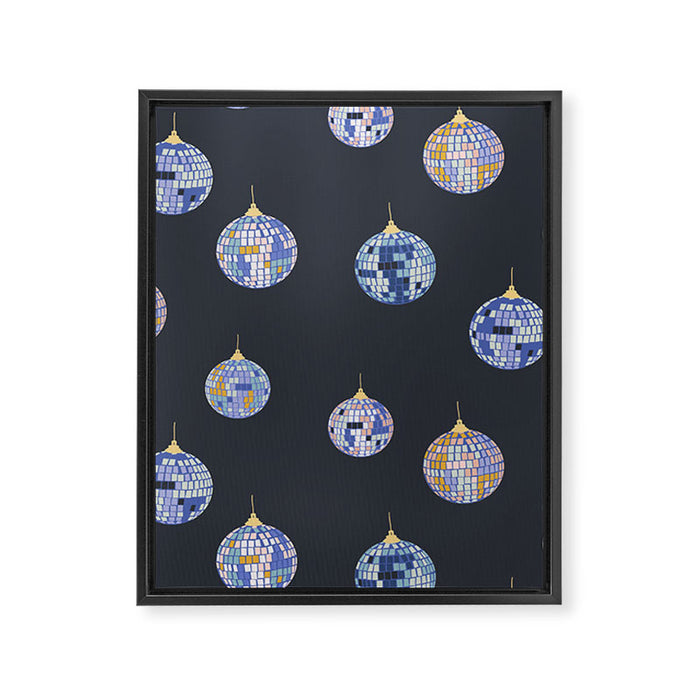 Disco balls party time pattern dark Framed Canvas Print Gallery Image 1