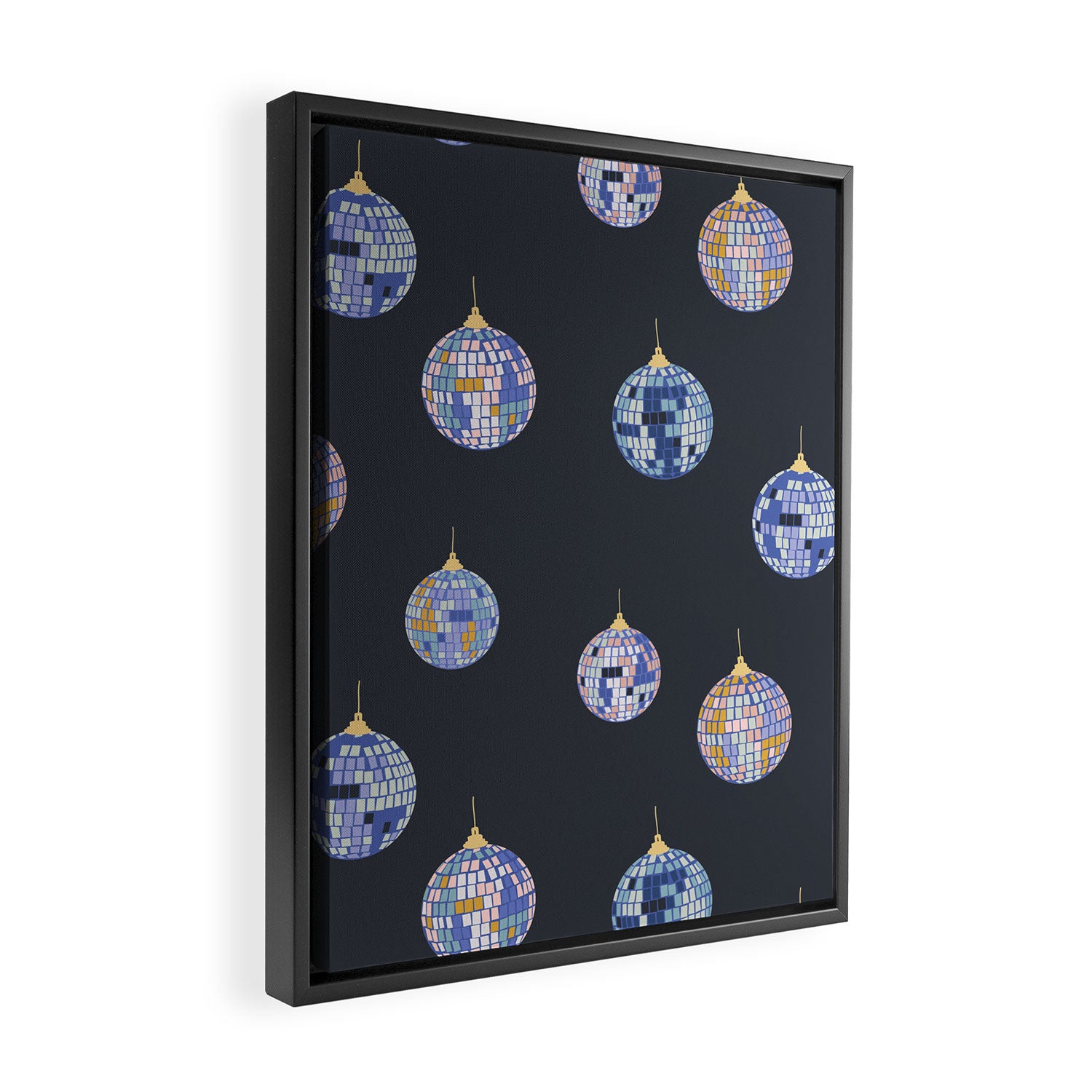 Disco balls party time pattern dark Framed Canvas Print Gallery Image 2