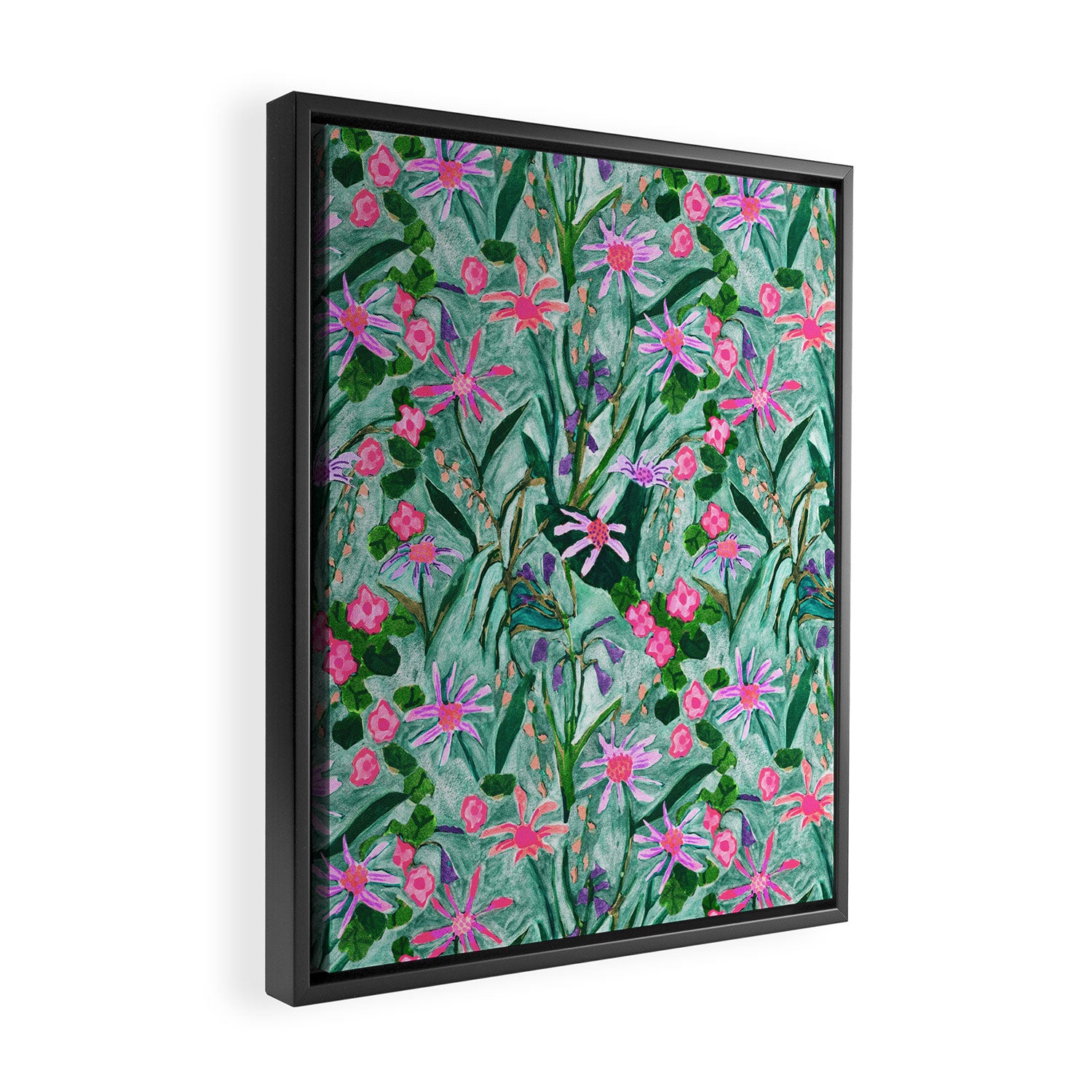 Flower garden hand painted floral pattern Framed Canvas Print Gallery Image 2
