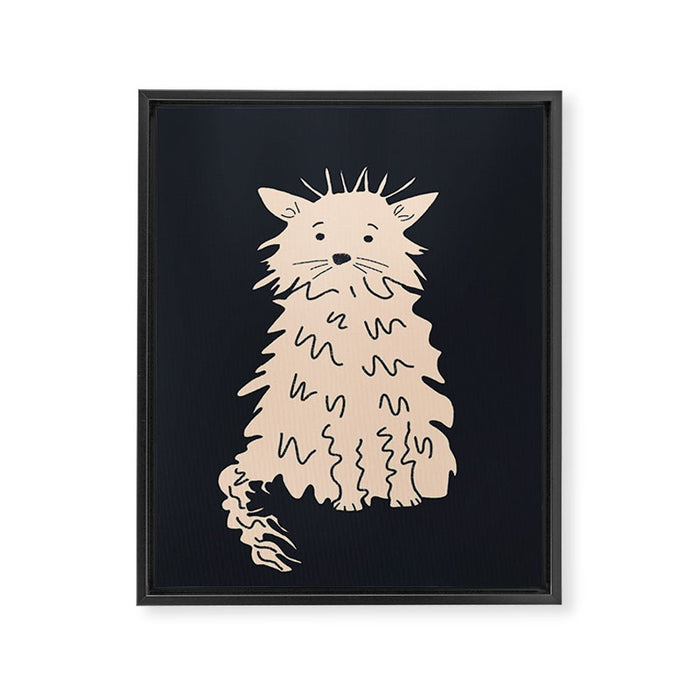 Fluffy cat on black Framed Canvas Print Gallery Image 1