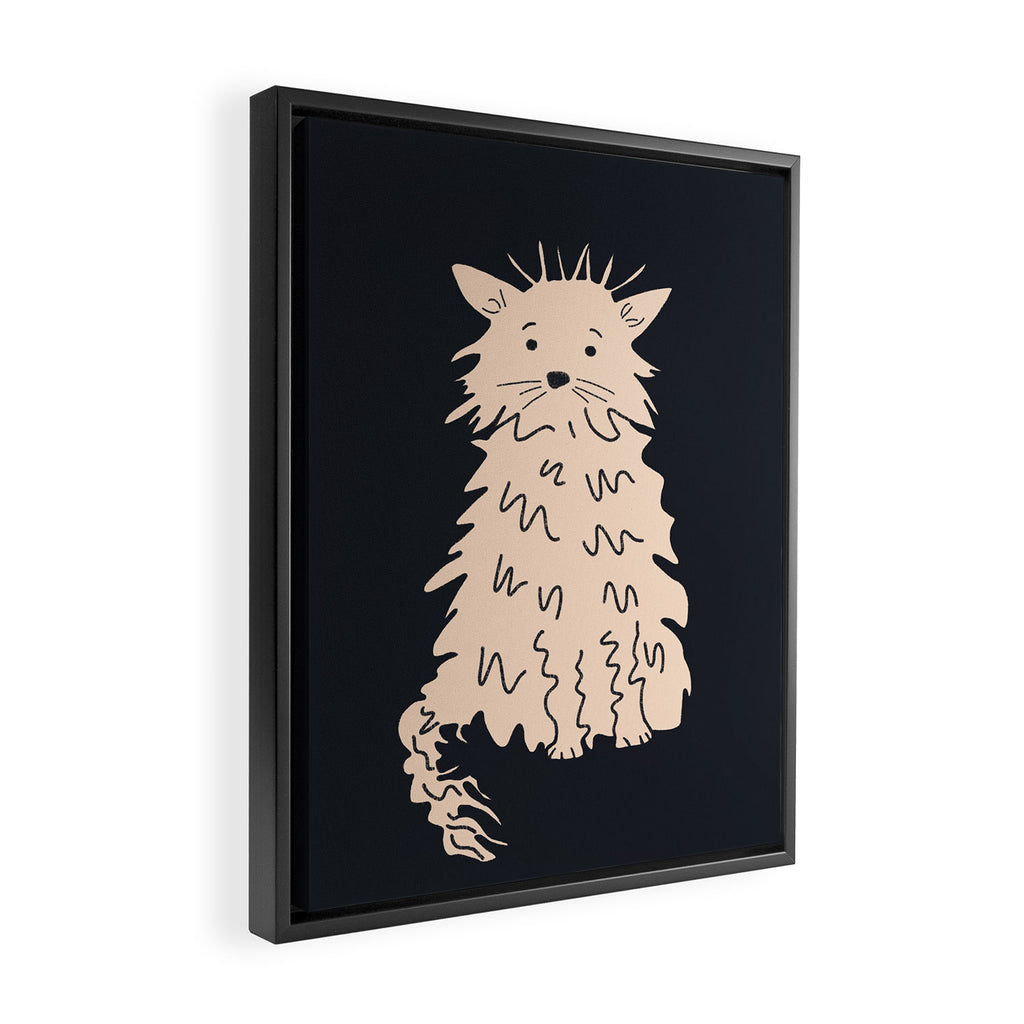 Fluffy cat on black Framed Canvas Print Gallery Image 2