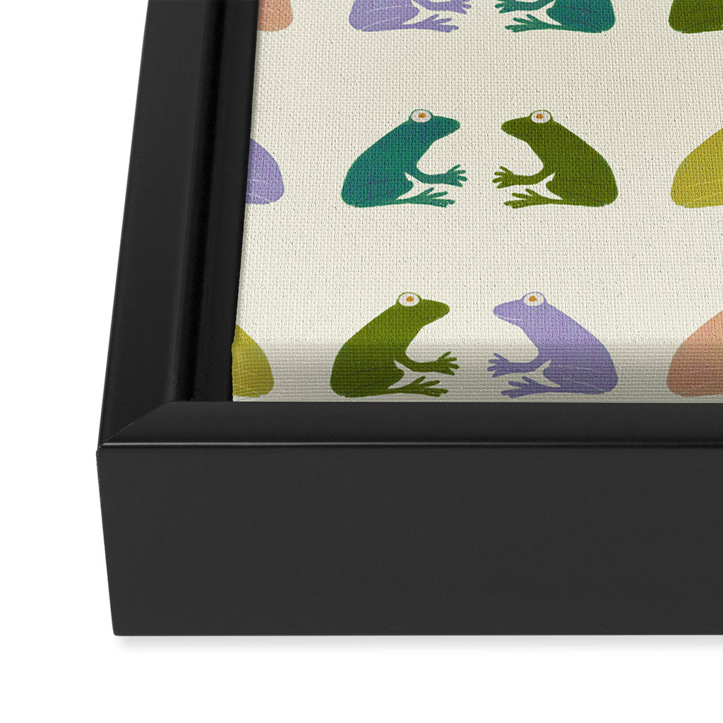 Frog friends pattern on cream Framed Canvas Print Gallery Image 3