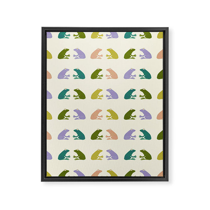 Frog friends pattern on cream Framed Canvas Print Gallery Image 1