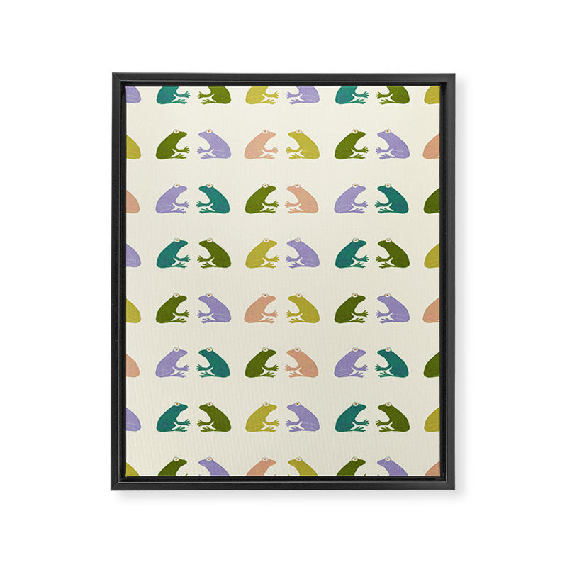 Frog friends pattern on cream Framed Canvas Print Gallery Image 8