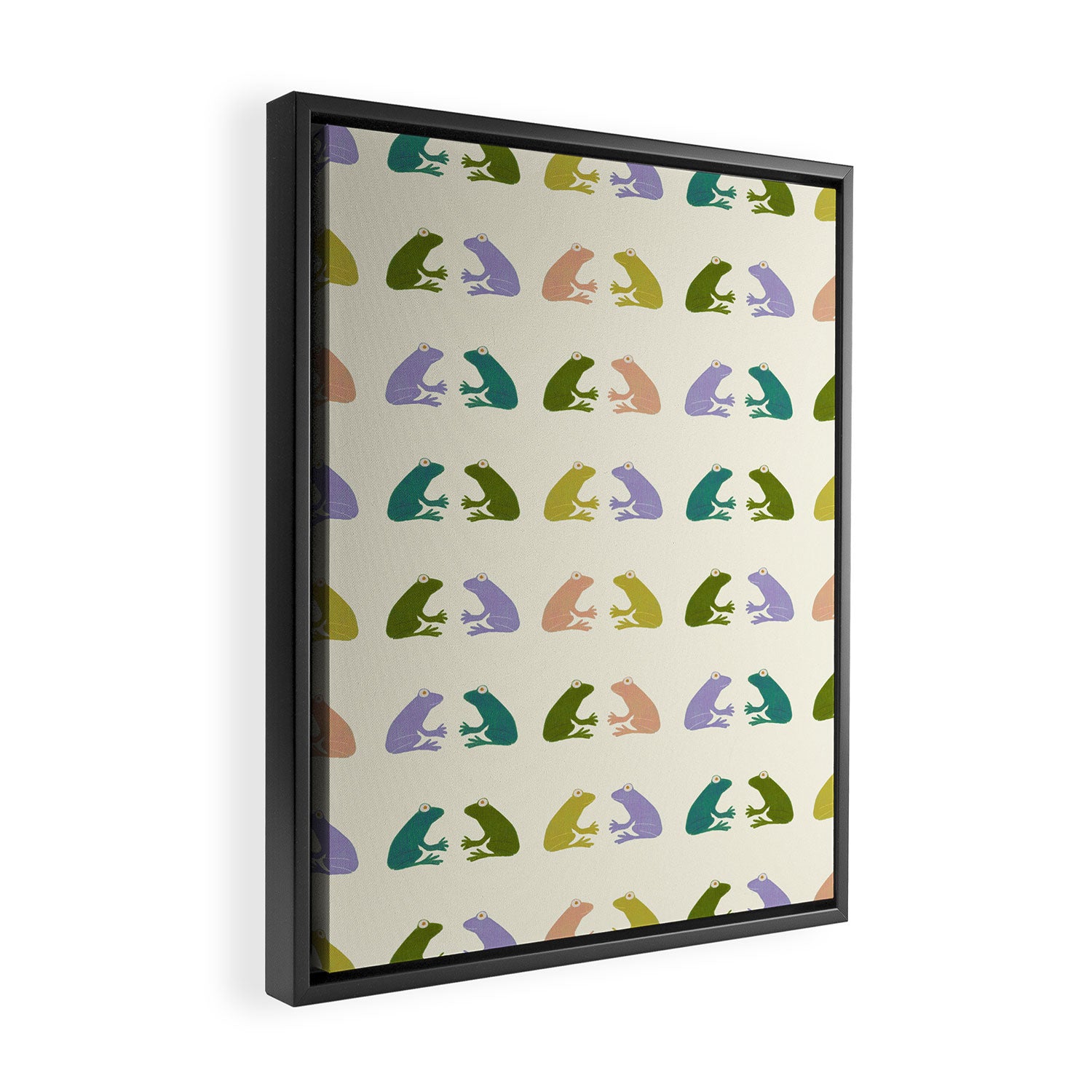 Frog friends pattern on cream Framed Canvas Print Gallery Image 2