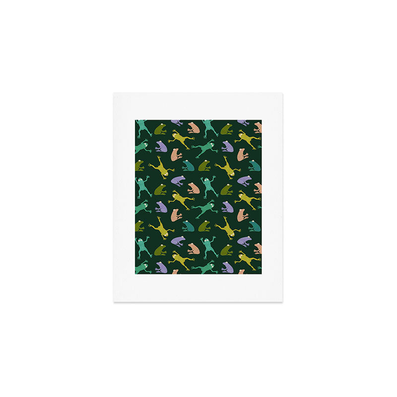Frog party, fun frogs pattern dark Art Print Gallery Image 1