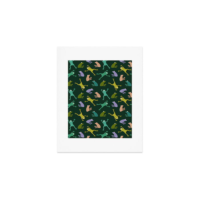 Frog party, fun frogs pattern dark Art Print Gallery Image 1