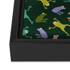 Frog party, fun frogs pattern dark Framed Canvas Print Gallery Image 3