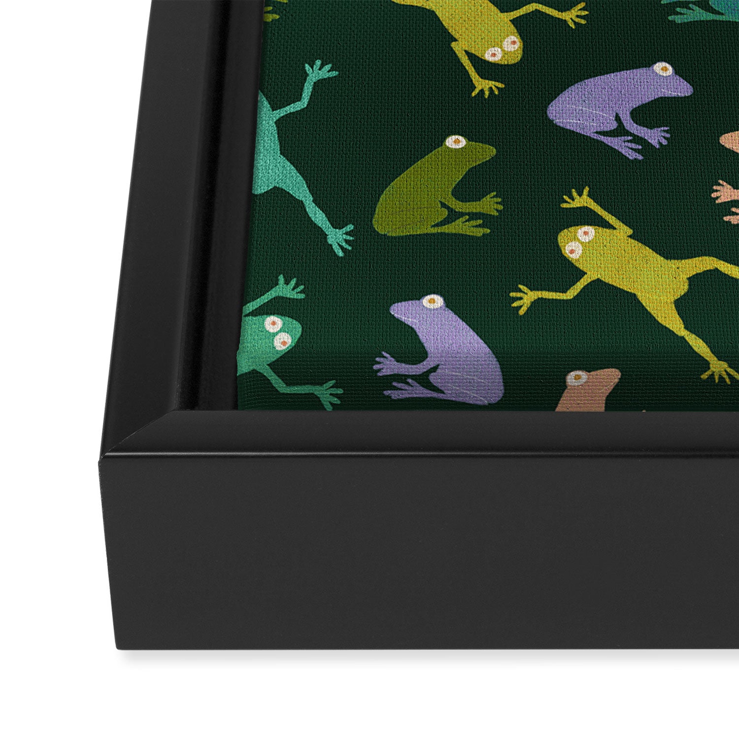 Frog party, fun frogs pattern dark Framed Canvas Print Gallery Image 3