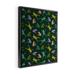 Frog party, fun frogs pattern dark Framed Canvas Print Gallery Image 2