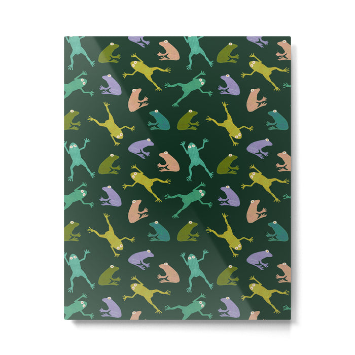Frog party, fun frogs pattern dark Metal Print Gallery Image 1