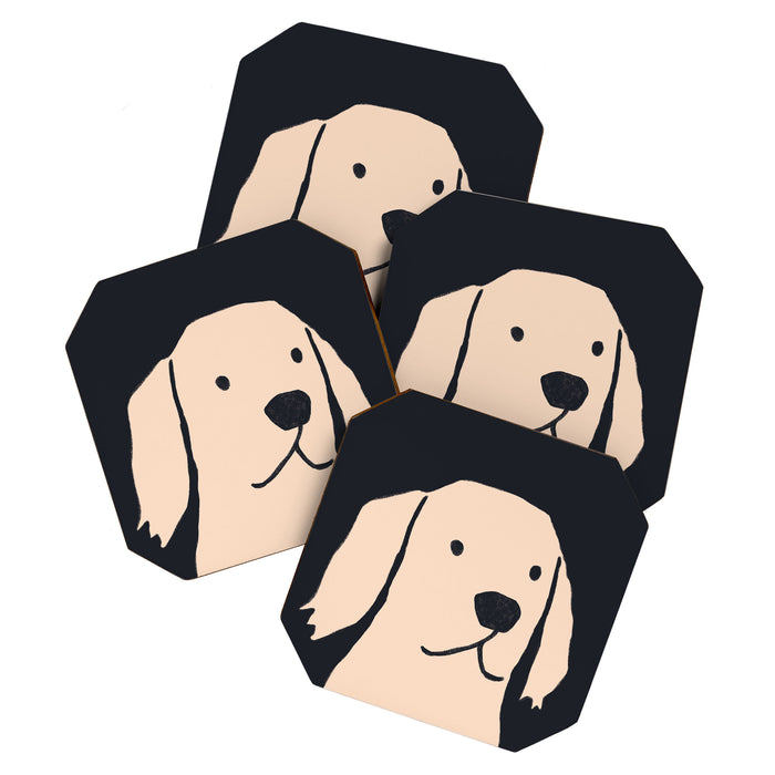Golden retriever black and white version Coaster Gallery Image 1