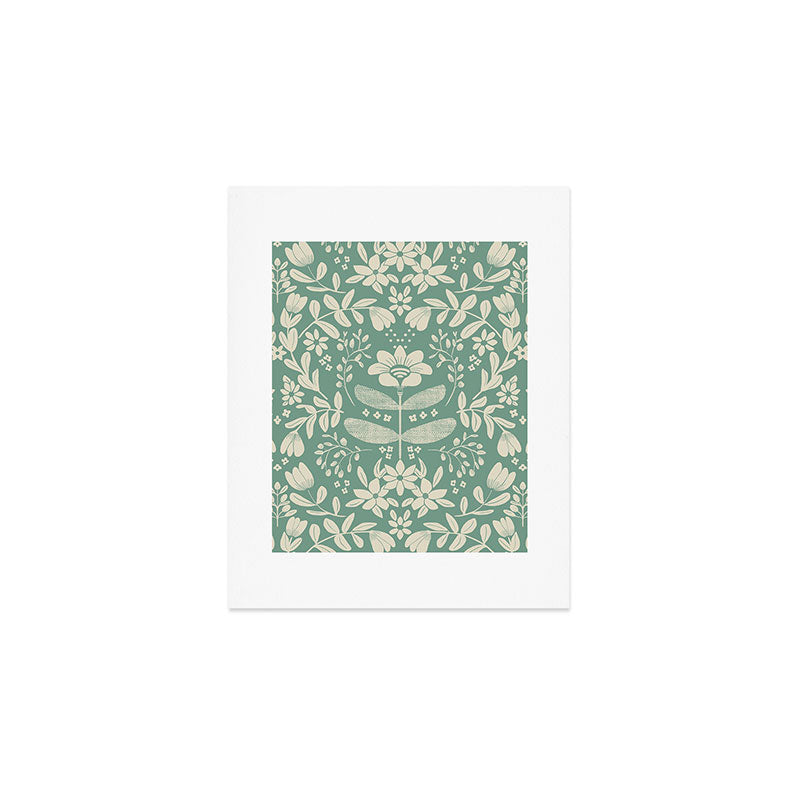 Green blossom floral botanical pattern Art Print Gallery Image 1