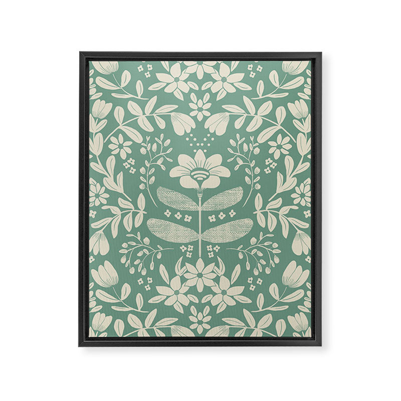 Green blossom floral botanical pattern Framed Canvas Print Gallery Image 8