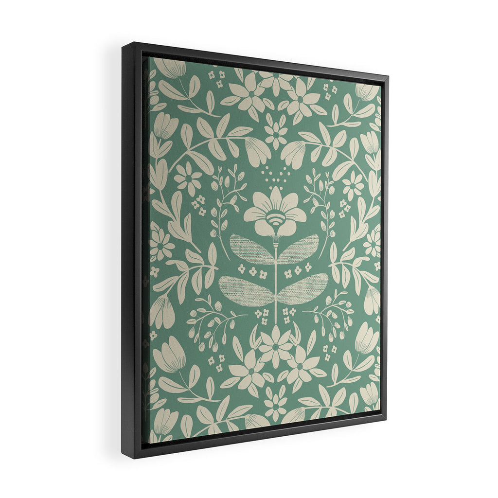 Green blossom floral botanical pattern Framed Canvas Print Gallery Image 2