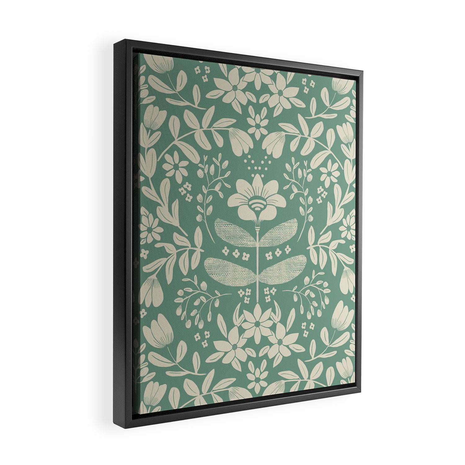 Green blossom floral botanical pattern Framed Canvas Print Gallery Image 2