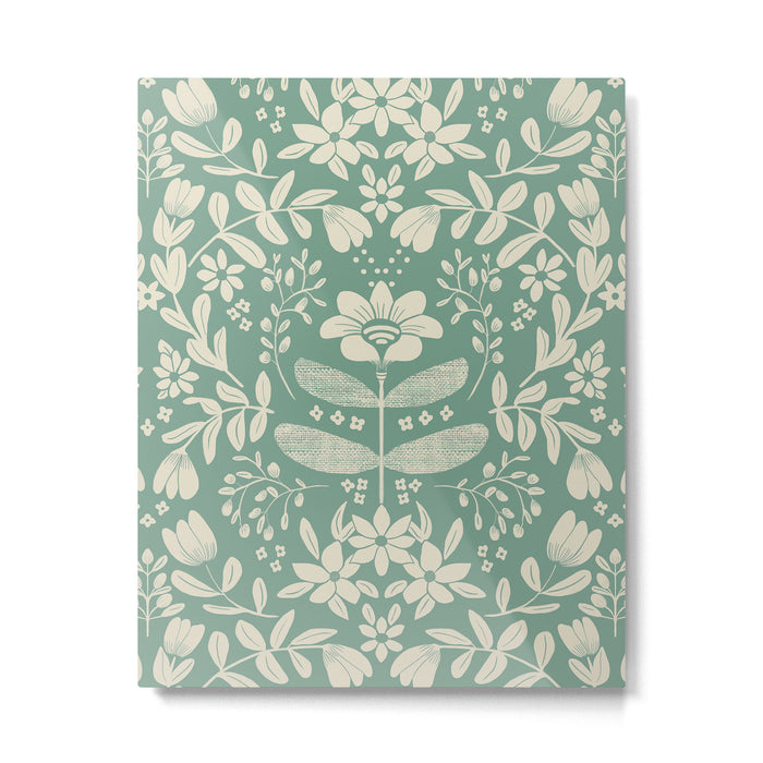 Green blossom floral botanical pattern Metal Print Gallery Image 1