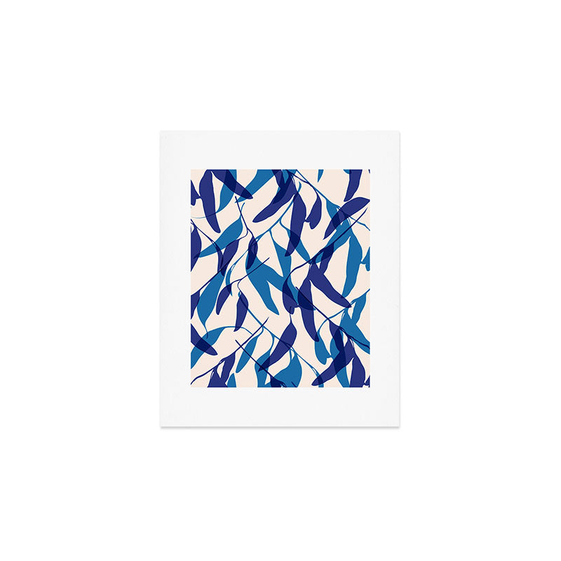 Gum leaves pattern in blue Art Print Gallery Image 1