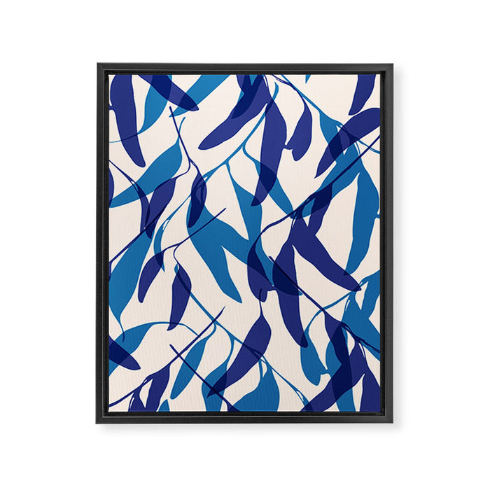 Gum leaves pattern in blue Framed Canvas Print Gallery Image 1