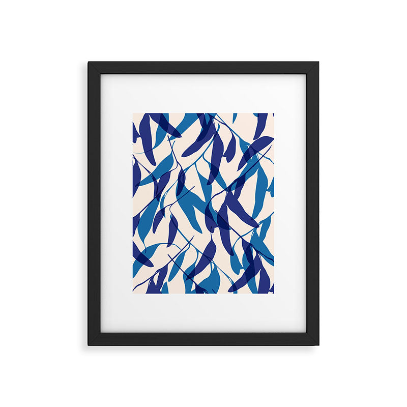 Gum leaves pattern in blue Framed Art Print Gallery Image 6
