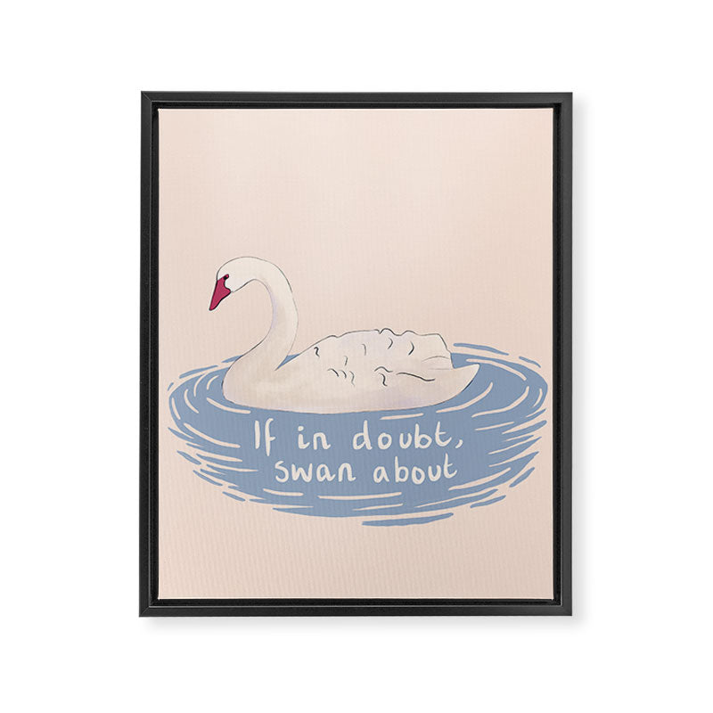 If in doubt, swan about, cute swan drawing Framed Canvas Print Gallery Image 8