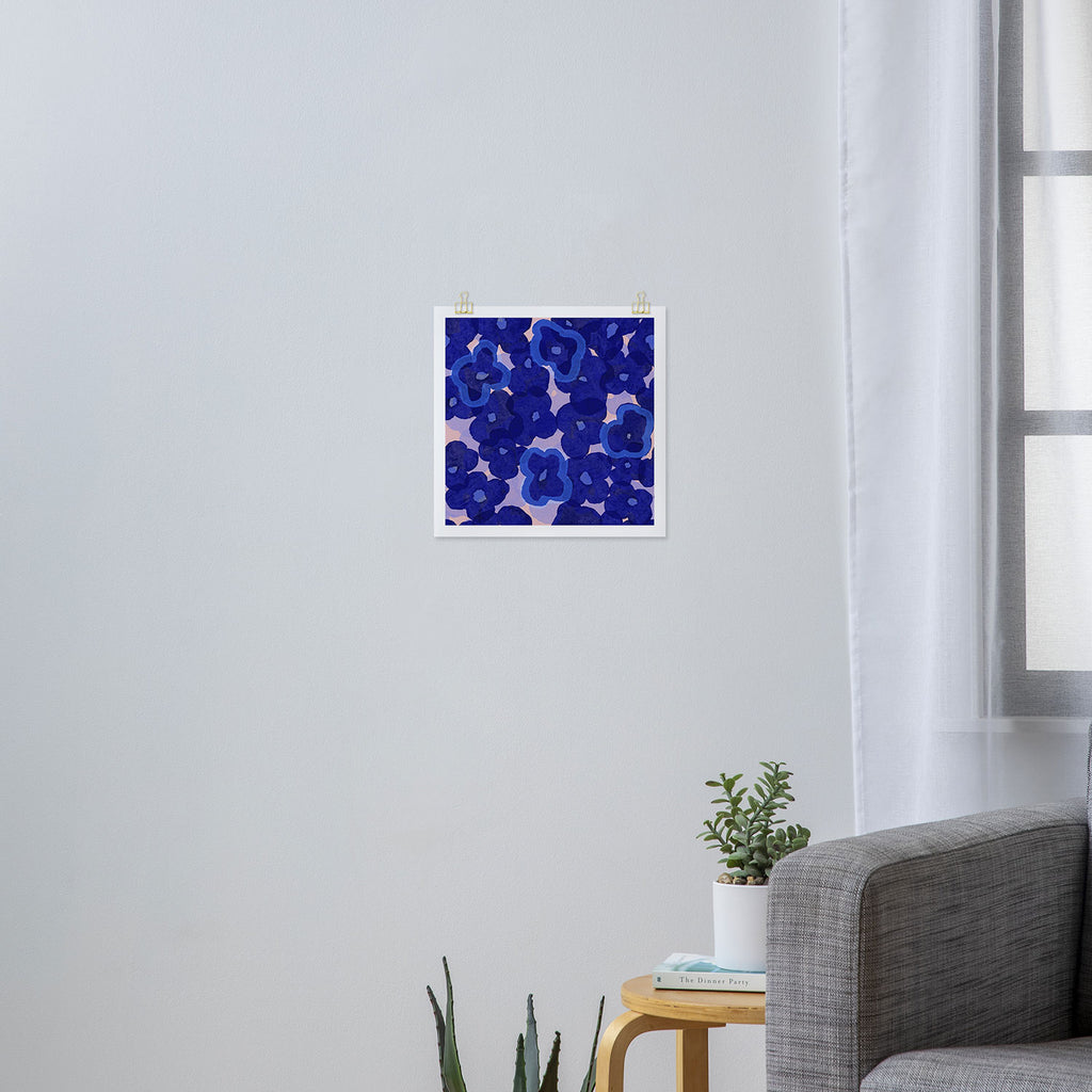 Indigo blue abstract floral pattern Art Print Gallery Image 3