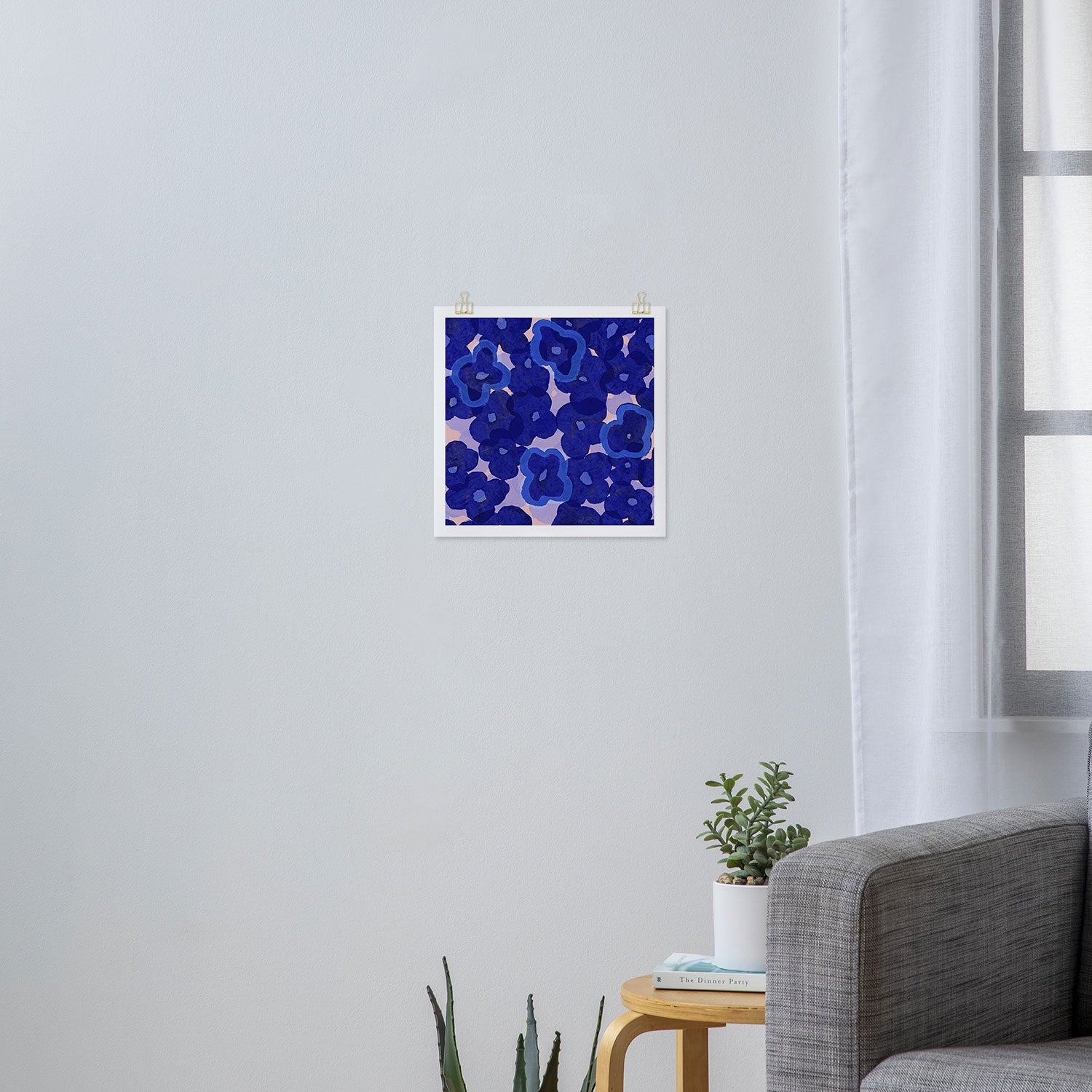 Indigo blue abstract floral pattern Art Print Gallery Image 3