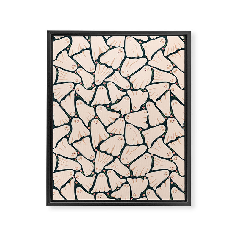 Little ghosts and flowers halloween pattern Framed Canvas Print Gallery Image 8