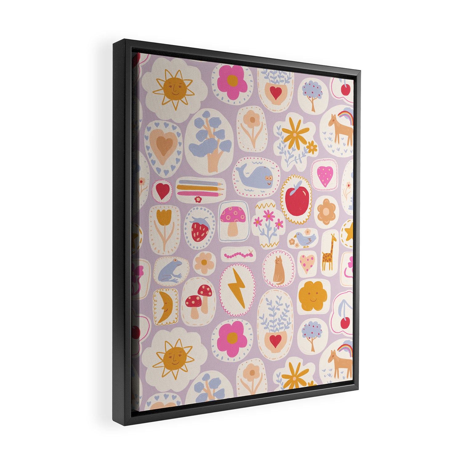 Little treasures, fun hand drawn pattern Framed Canvas Print Gallery Image 2