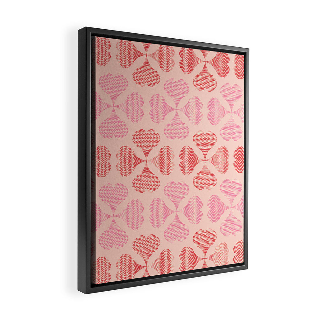 Lucky in love heart clover pattern red and pink Framed Canvas Print Gallery Image 2