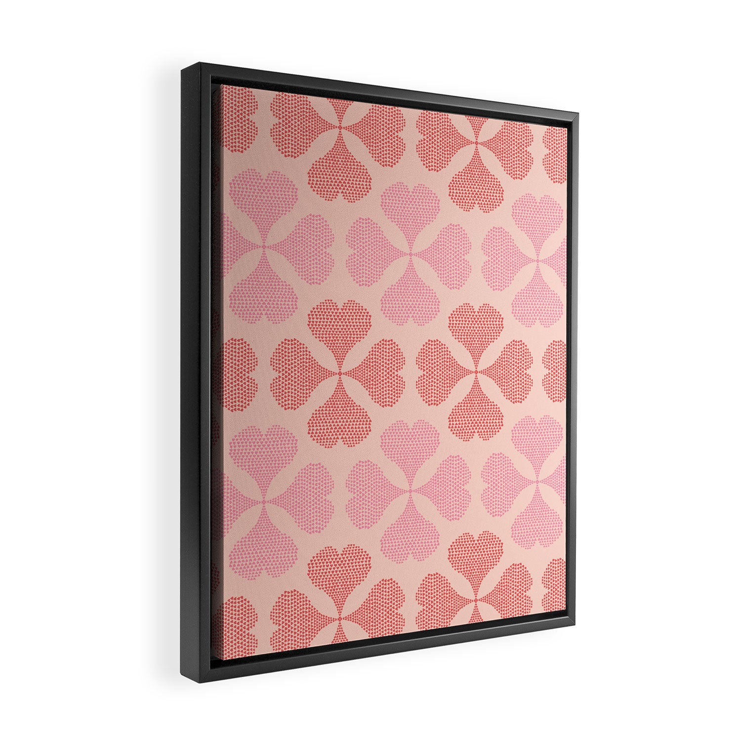 Lucky in love heart clover pattern red and pink Framed Canvas Print Gallery Image 2