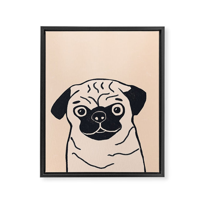 Pugsy the pug dog on cream Framed Canvas Print Gallery Image 1
