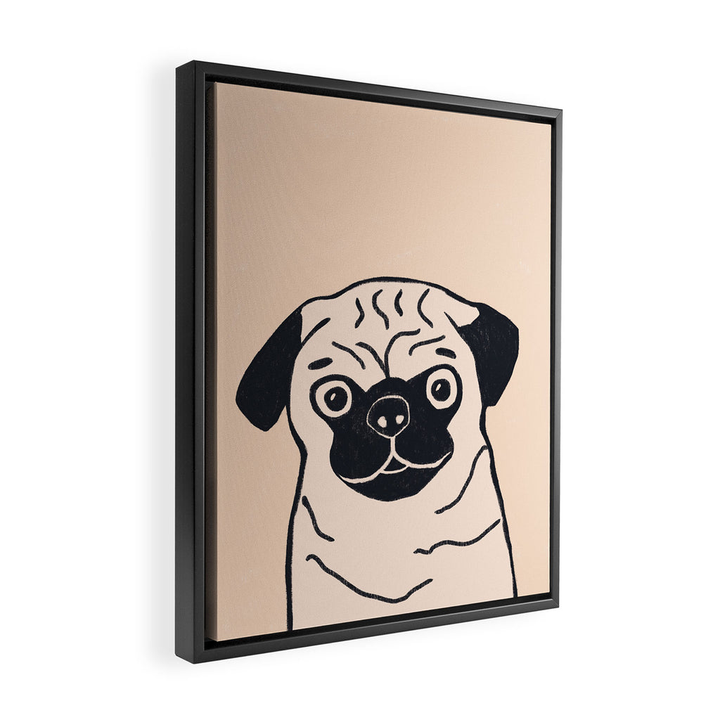 Pugsy the pug dog on cream Framed Canvas Print Gallery Image 2