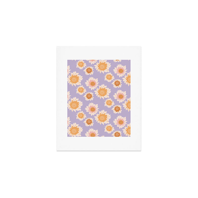 Retro boho daisy floral pattern lavender Art Print Gallery Image 1