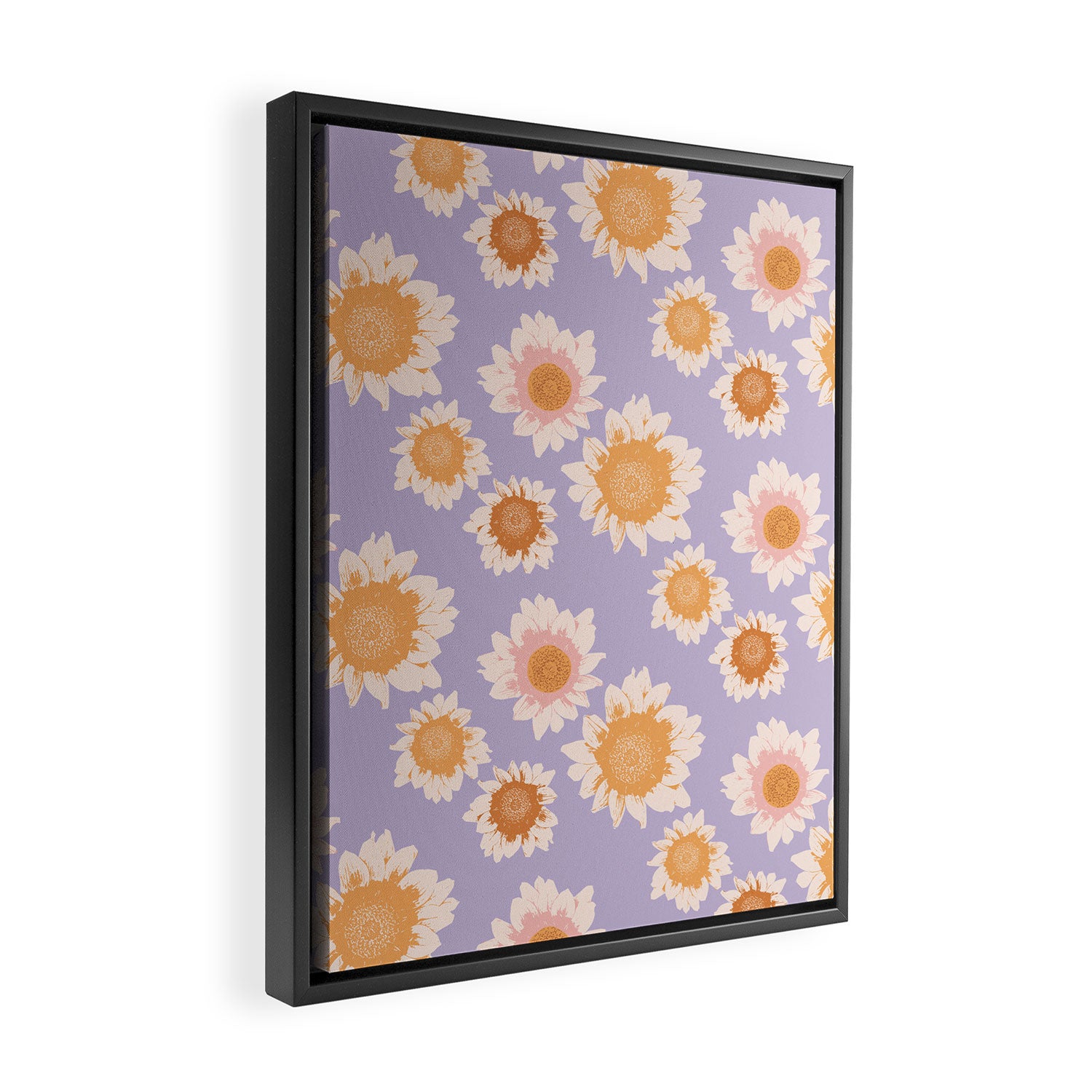 Retro boho daisy floral pattern lavender Framed Canvas Print Gallery Image 2
