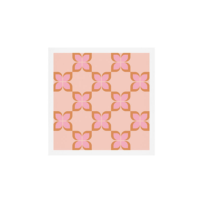 Retro floral check pink Art Print Gallery Image 1